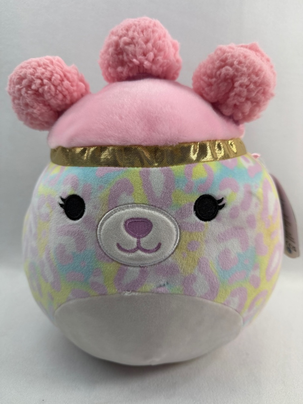 Cheetah Rainbow Tie Dye Plush Beebz Pink Pom-Pom Animal Toy Pastels Squish-Doos